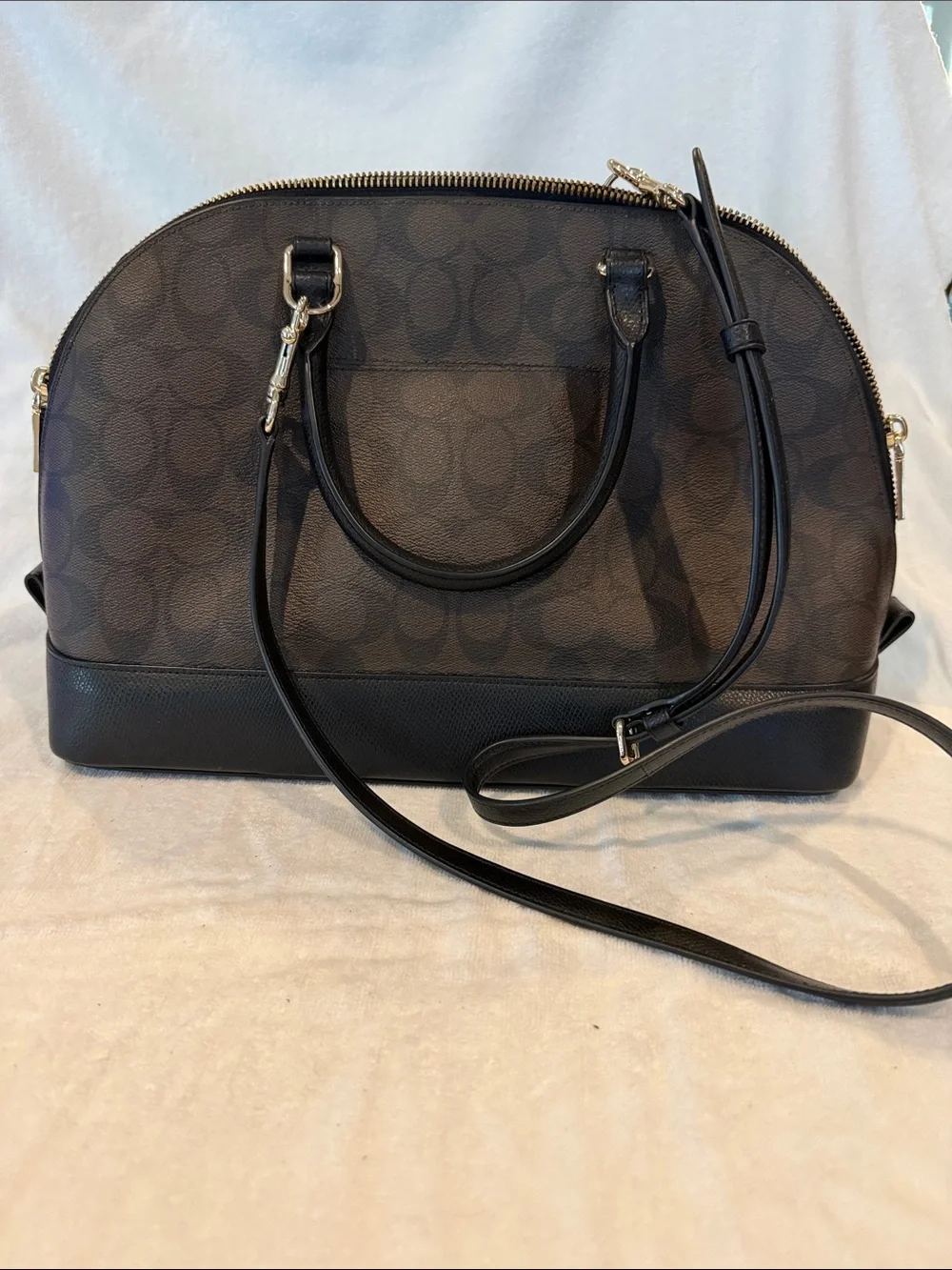 Coach Dome Satchel in Brown with Black Trim
